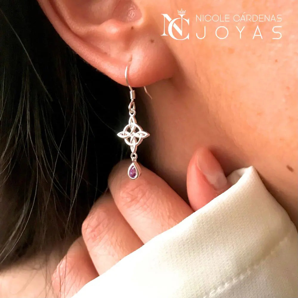AROS NUDO DE BRUJA GOTA CIRCÓN AMATISTA