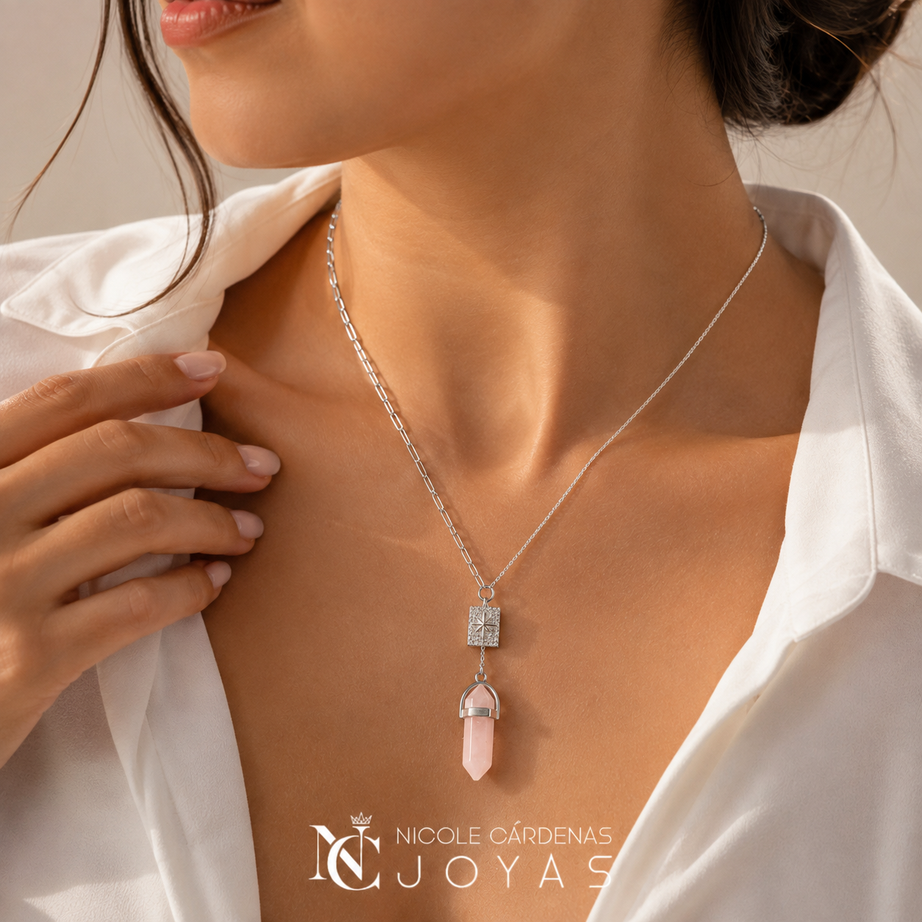 COLLAR CUARZO ROSA ESTRELLA FUGAZ