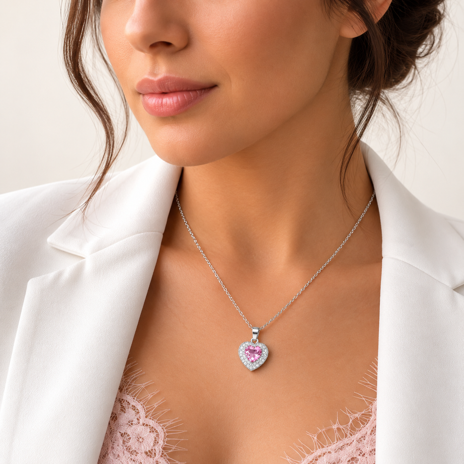 COLLAR CORAZÓN CIRCÓN ROSA FRANCIA