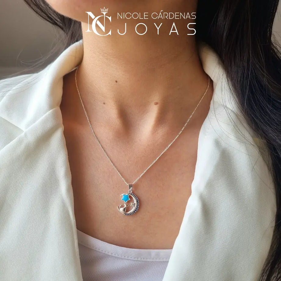 COLLAR MEDIA LUNA CON GATITO Y ESTRELLA