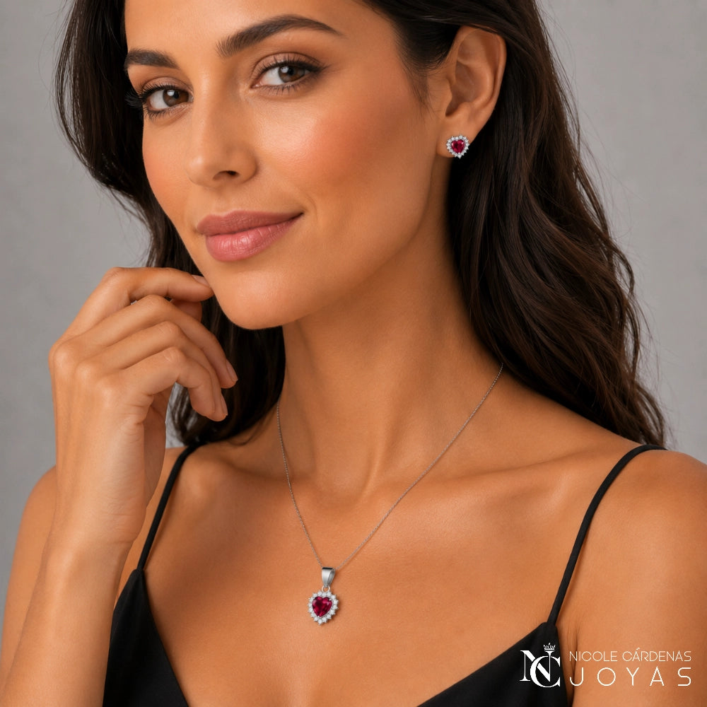 CONJUNTO CORAZÓN RUBÍ Y MICROCIRCONES