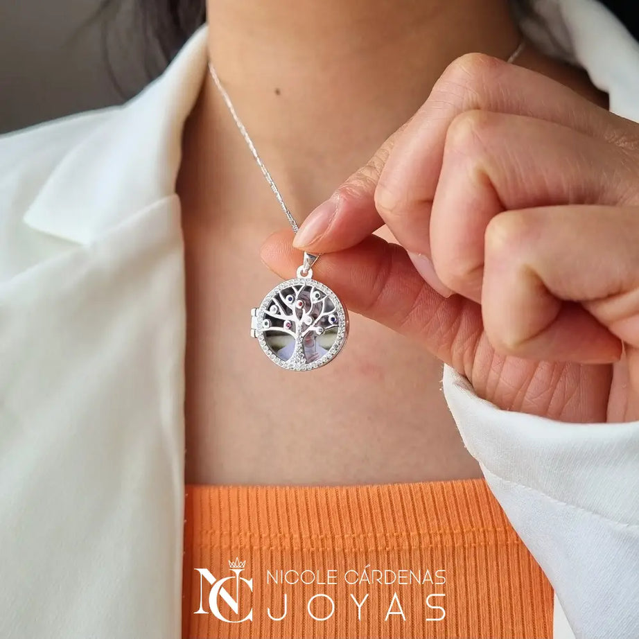 RELICARIO CIRCULAR ÁRBOL DE LA VIDA CIRCONES MULTICOLOR
