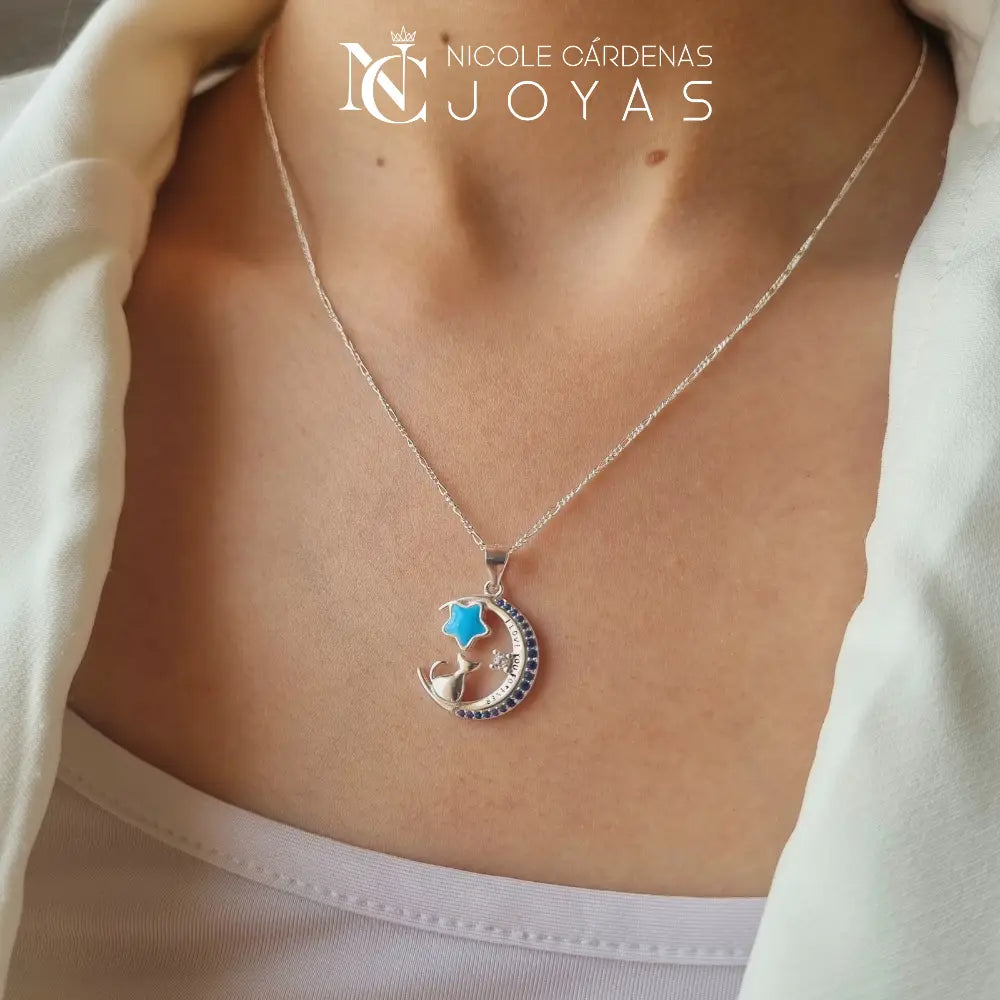 COLLAR MEDIA LUNA CON GATITO Y ESTRELLA