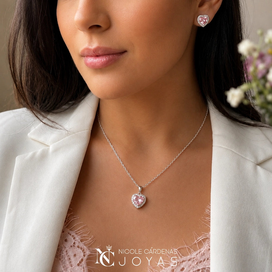CONJUNTO CORAZÓN CIRCÓN ROSA FRANCIA
