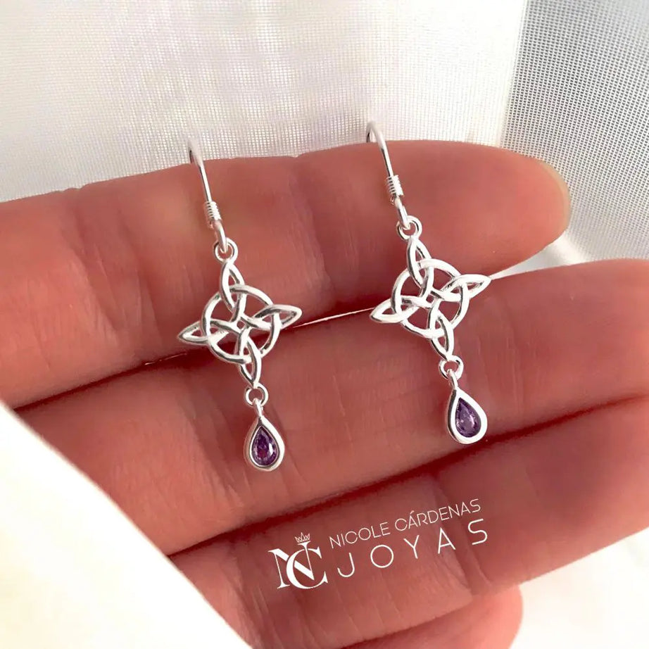 AROS NUDO DE BRUJA GOTA CIRCÓN AMATISTA