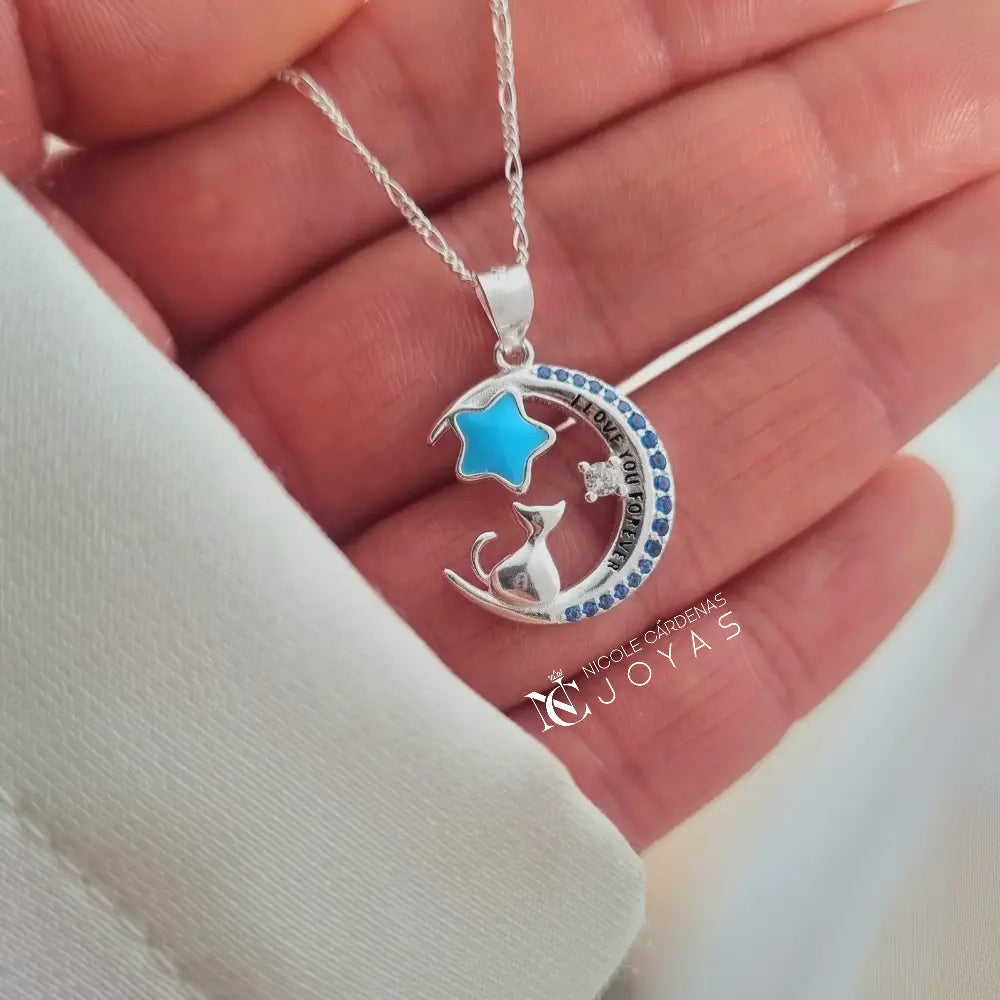 COLLAR MEDIA LUNA CON GATITO Y ESTRELLA