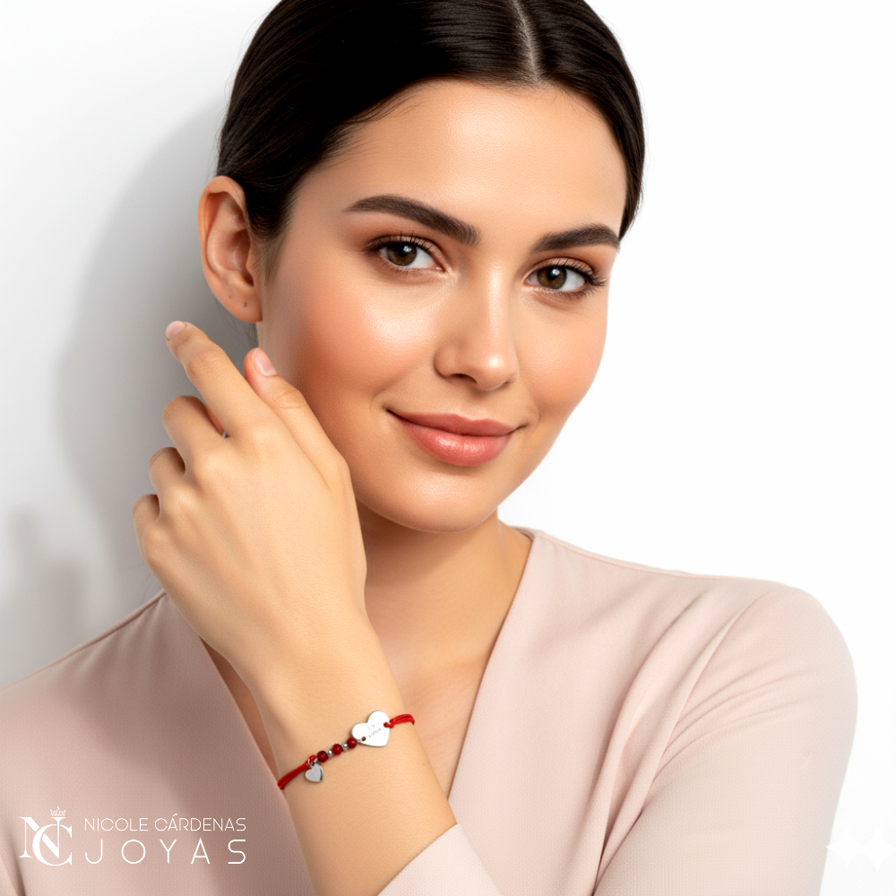 PULSERA HILO ROJO PLACA CORAZÓN TE AMO