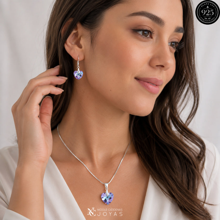 CONJUNTO CORAZÓN CRISTALES TORNASOL