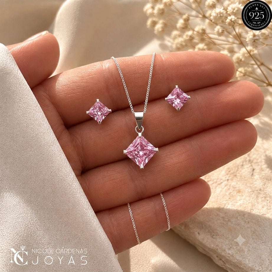 CONJUNTO CIRCÓN ROSA  ROMBO  6X8 mm
