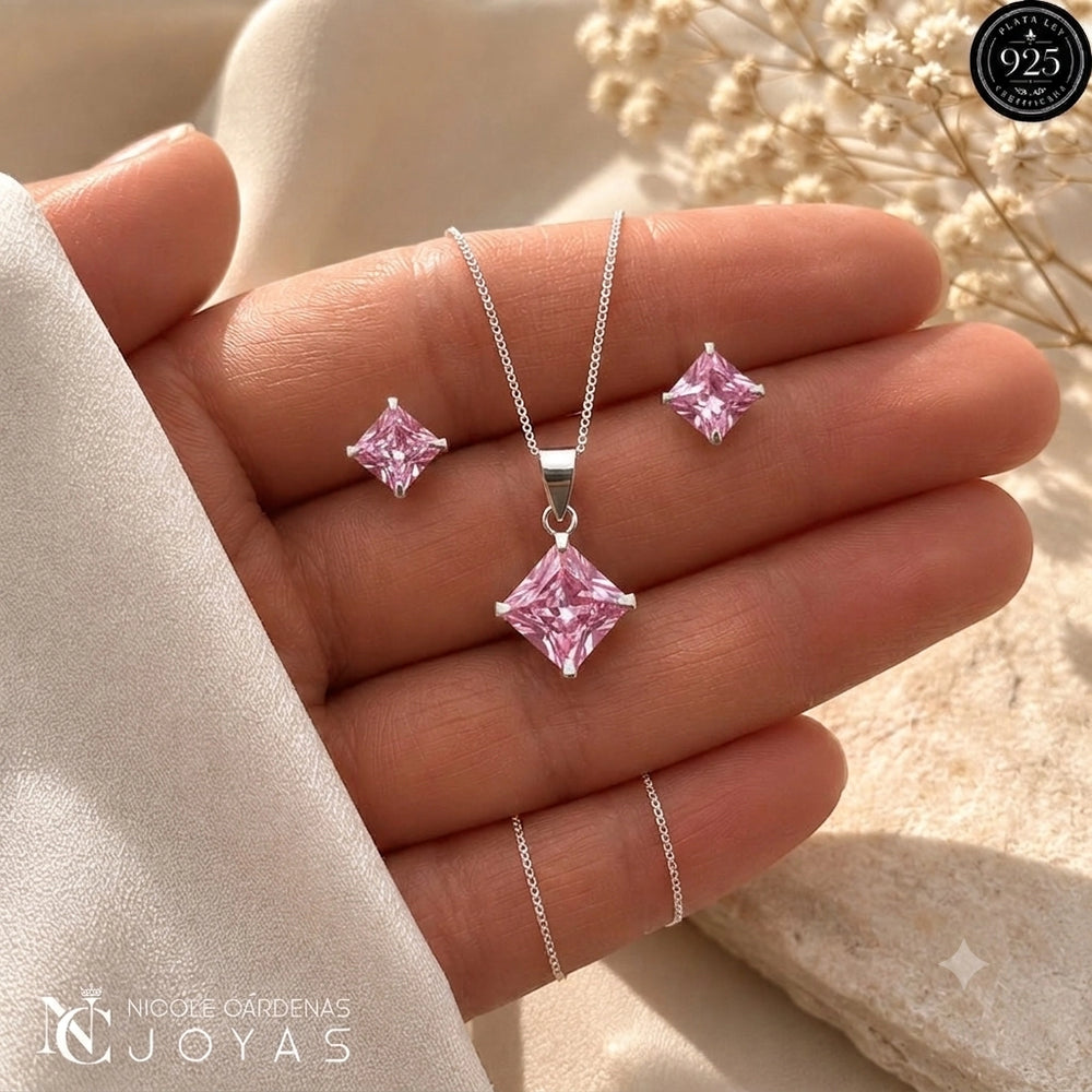 CONJUNTO CIRCÓN ROSA  ROMBO  6X8 mm