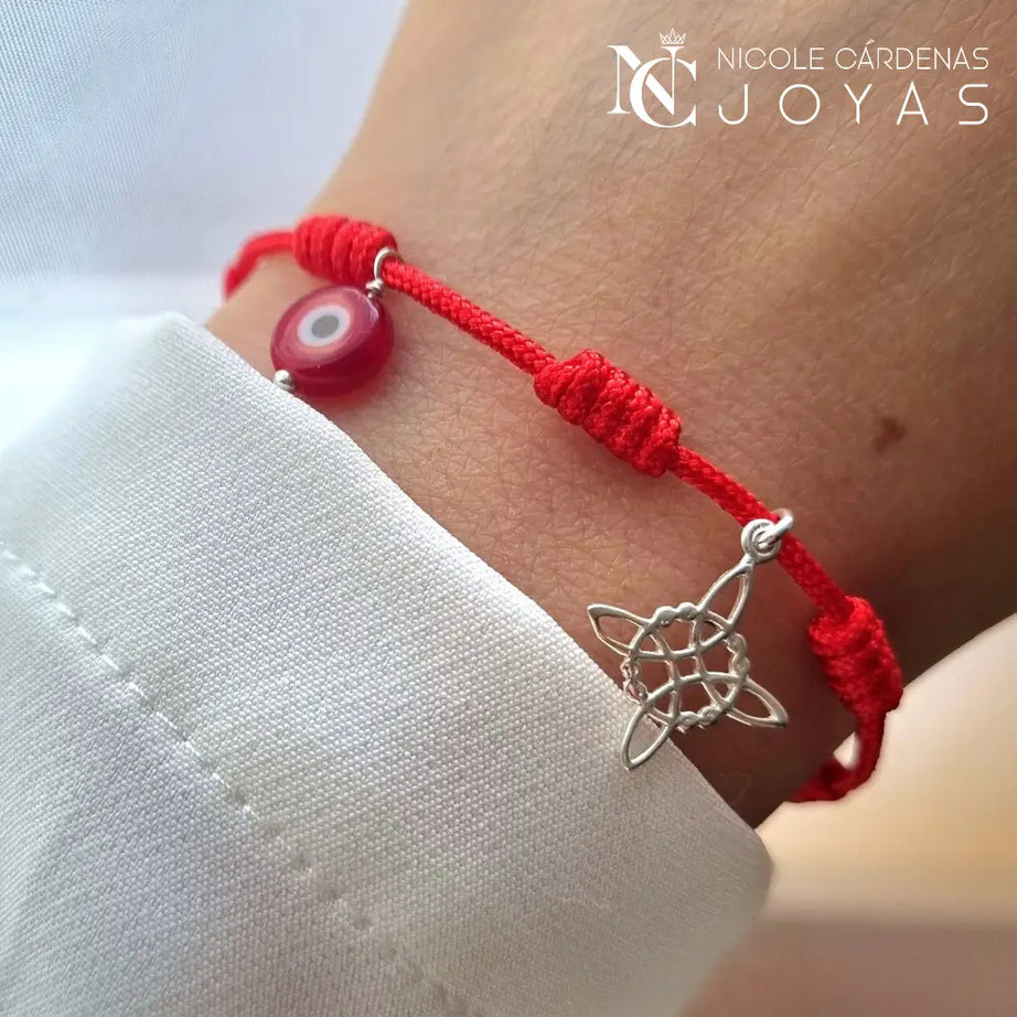 PULSERA HILO ROJO 7 NUDOS  OJO TURCO Y NUDO DE BRUJAS