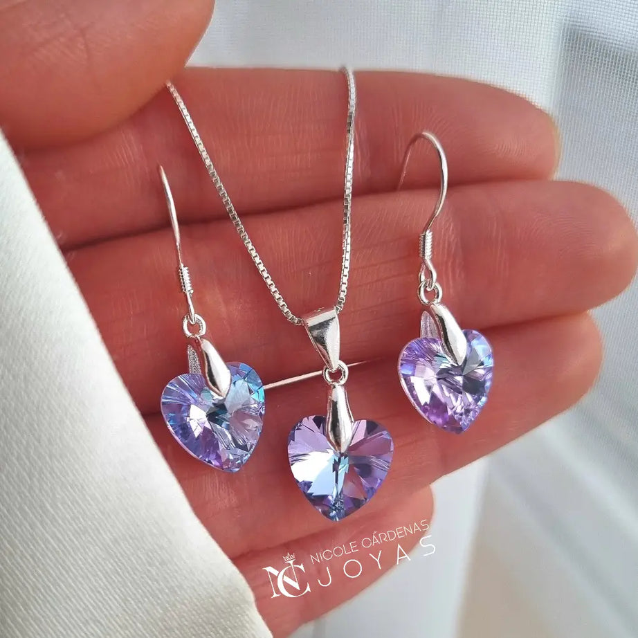 CONJUNTO CORAZÓN CRISTALES TORNASOL
