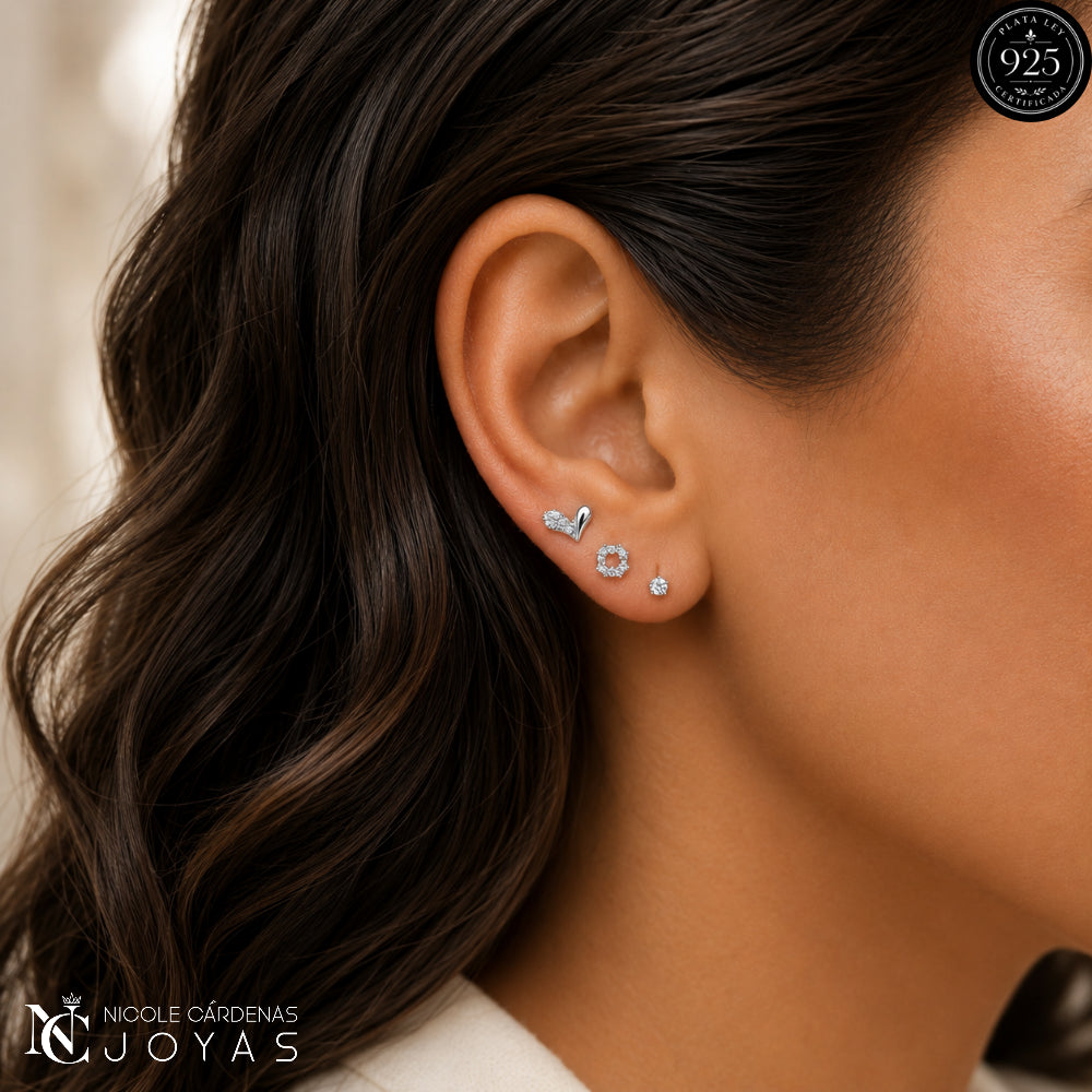 SET DE AROS MINIMALISTAS : CORAZÓN TRÉBOL CIRCÓN