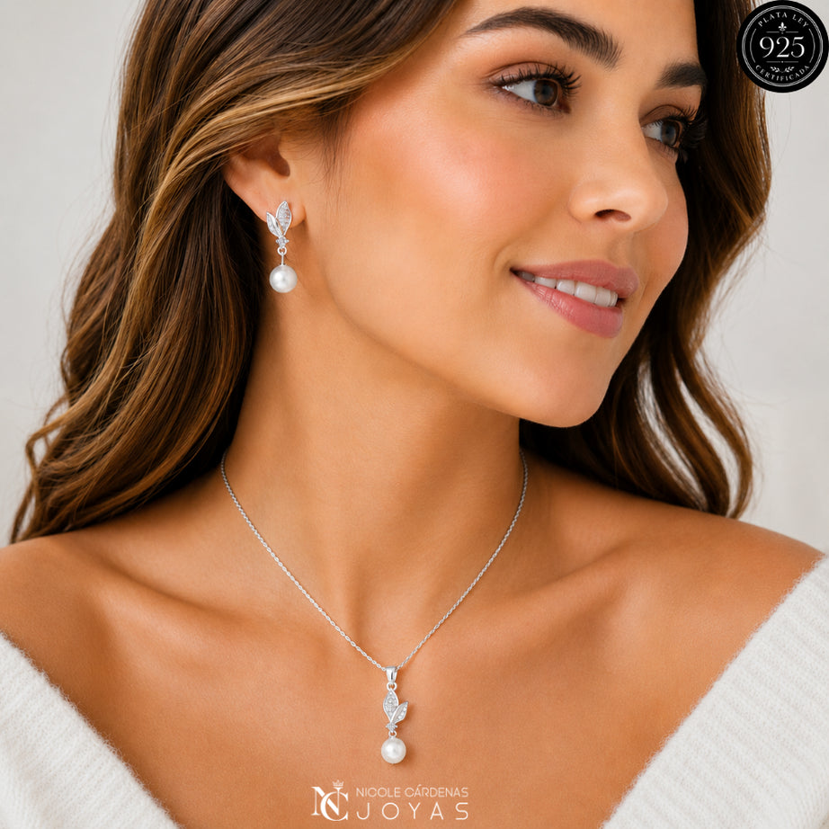 CONJUNTO HOJAS Y PERLAS