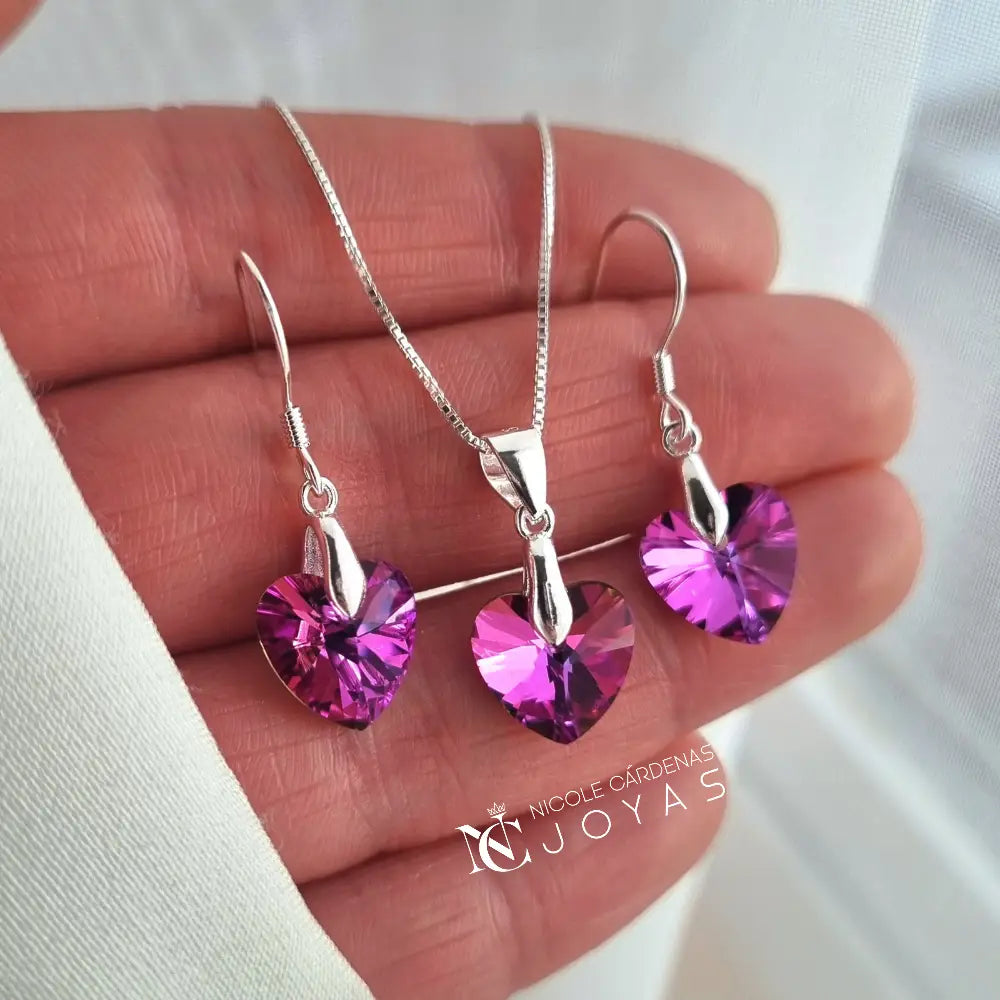 CONJUNTO CORAZÓN CRISTALES ROSA