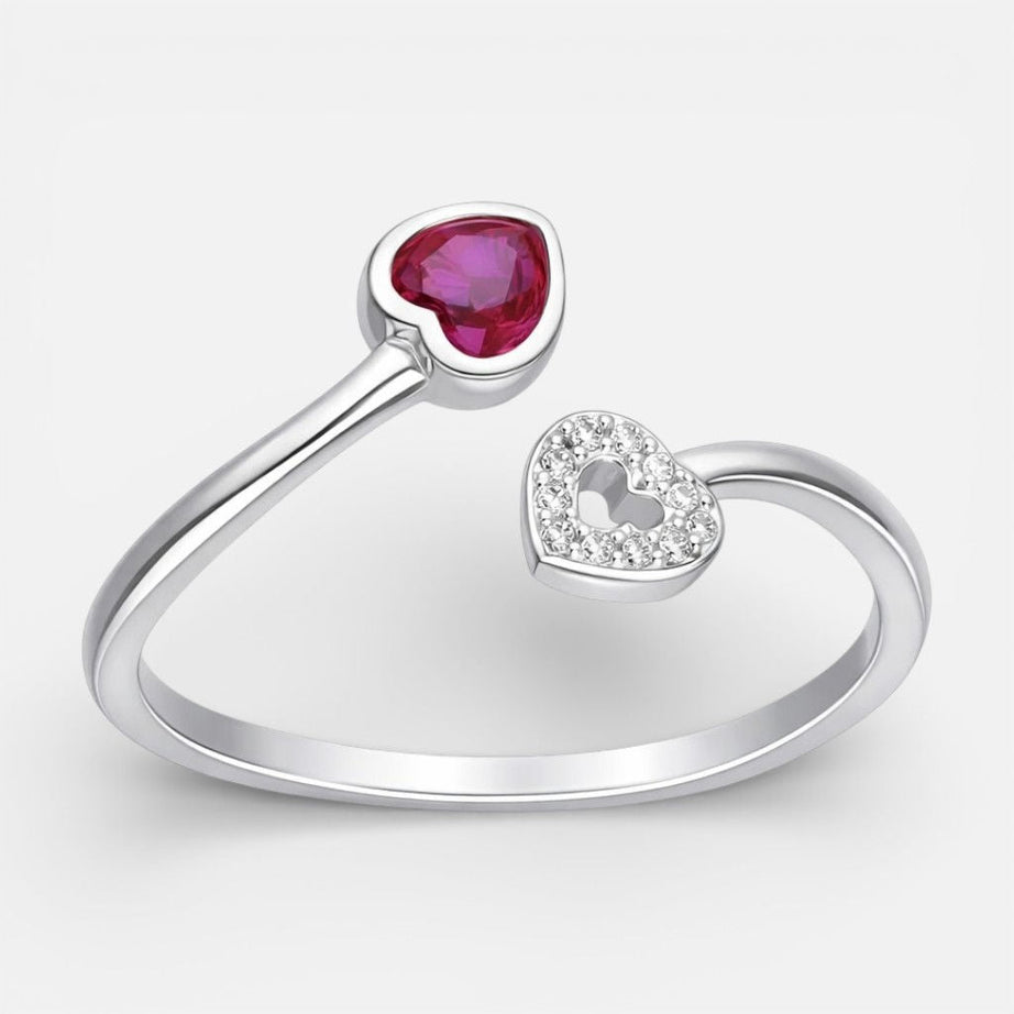 ANILLO AJUSTABLE CORAZÓN  RUBÍ Y CIRCONES