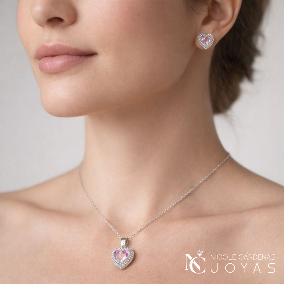 CONJUNTO CORAZÓN CIRCÓN ROSA FRANCIA