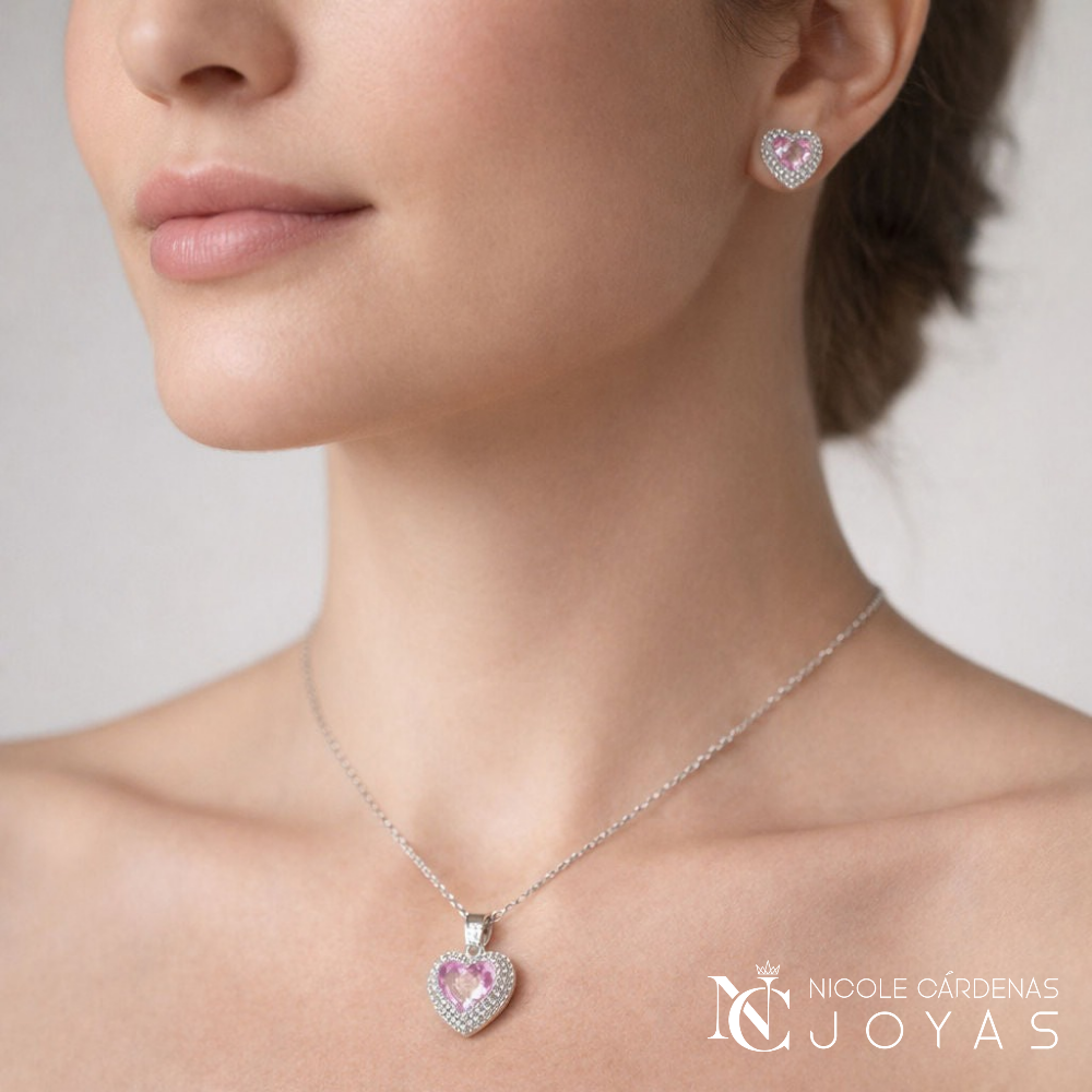 CONJUNTO CORAZÓN CIRCÓN ROSA FRANCIA