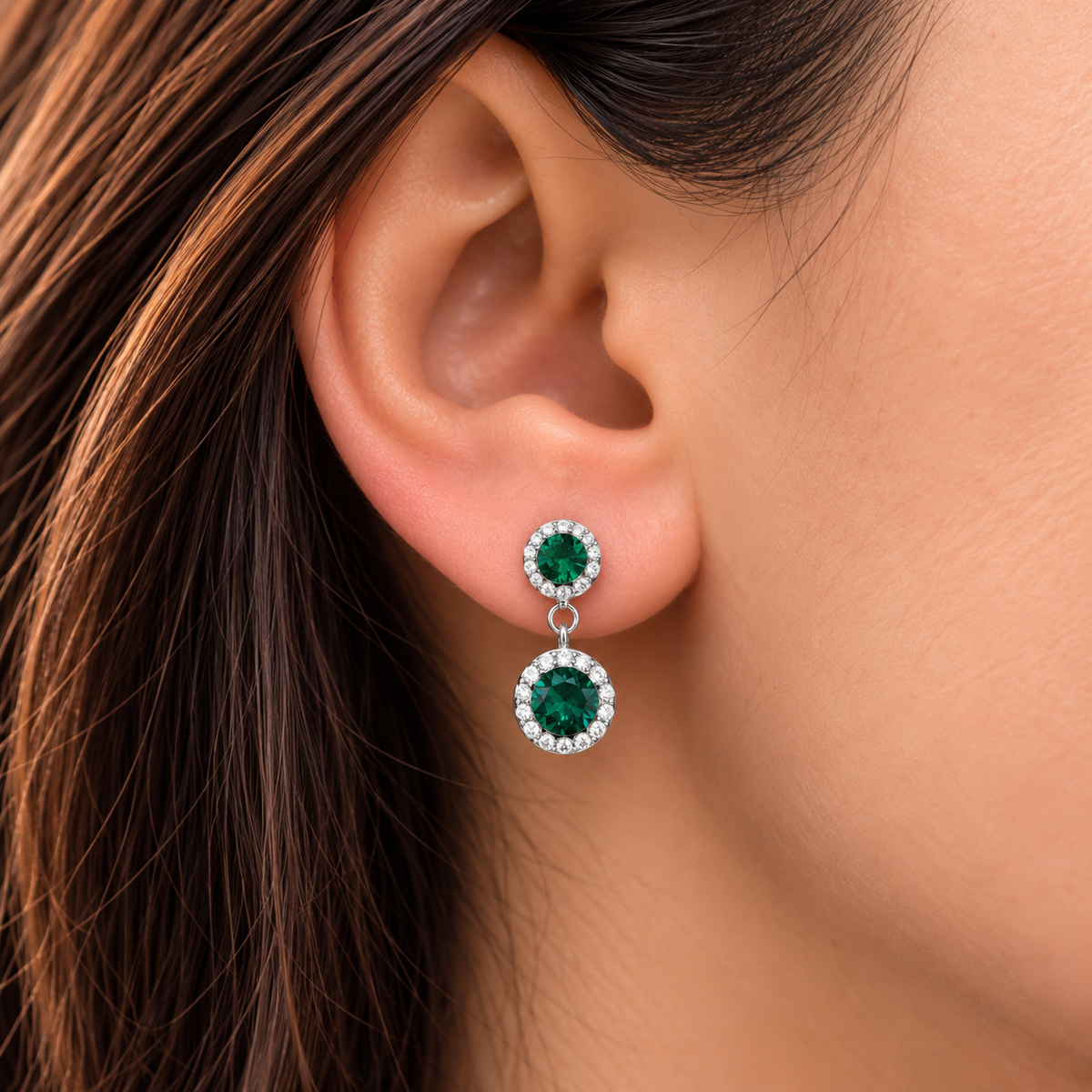AROS CRISTAL VERDE HECHO CON SWAROVSKI STRASS