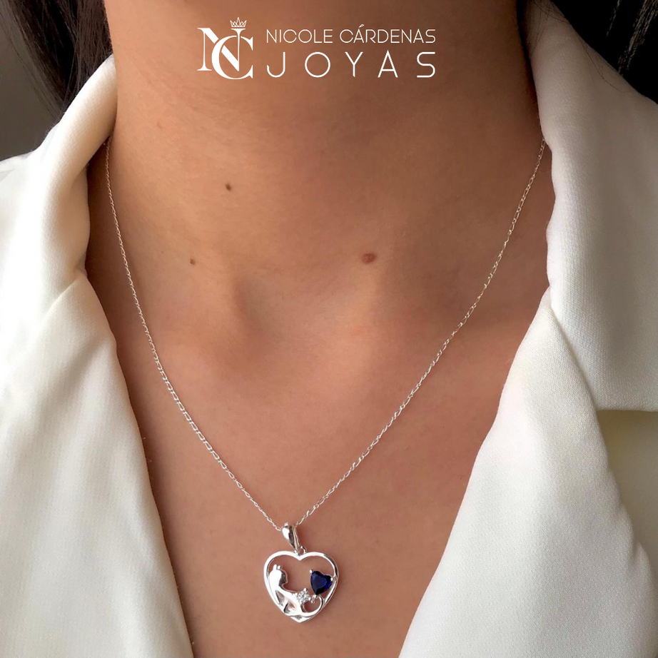 COLLAR CORAZÓN GATITO Y CIRCÓN ZAFIRO