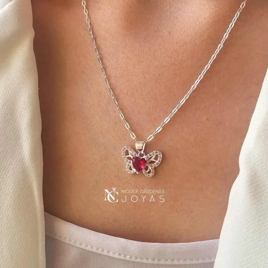 COLLAR MARIPOSA CIRCÓN CORAZÓN RUBÍ