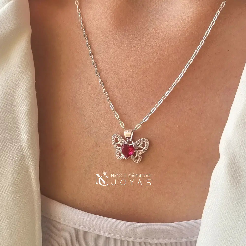 COLLAR MARIPOSA CIRCÓN CORAZÓN RUBÍ