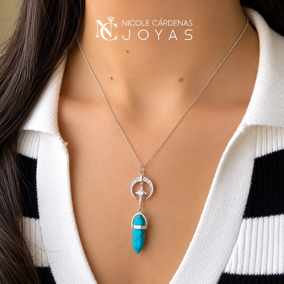 COLLAR CUARZO TURQUEZA CON LUNA Y ESTRELLA