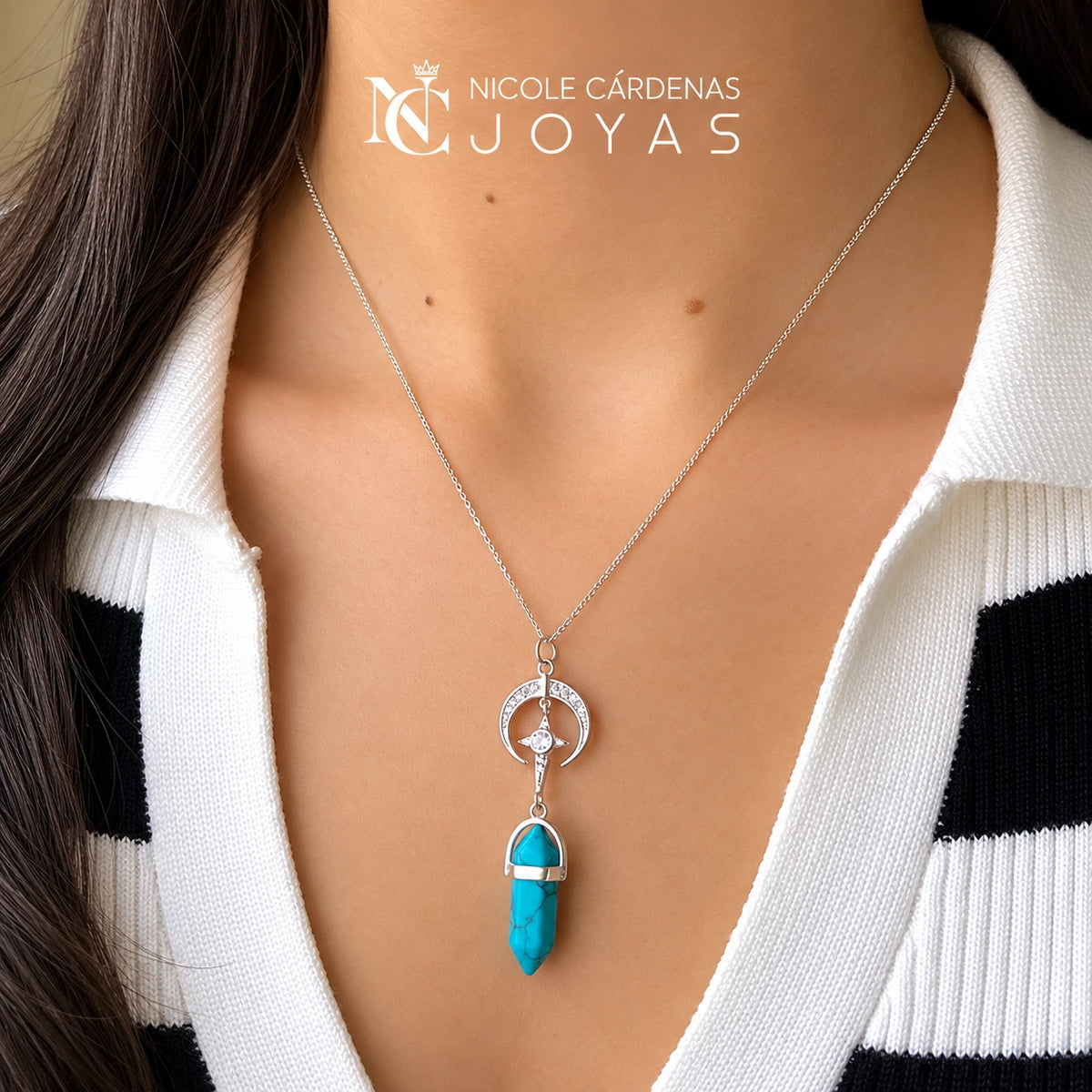 COLLAR CUARZO TURQUEZA CON LUNA Y ESTRELLA