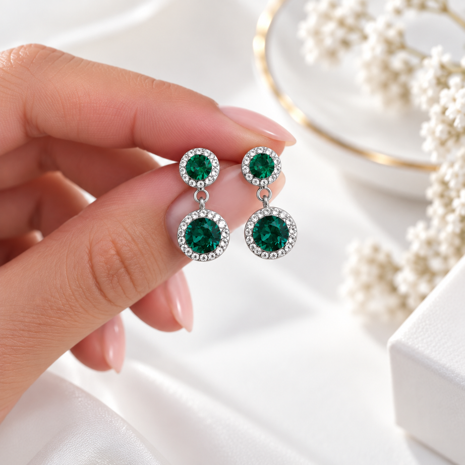 AROS CRISTAL VERDE HECHO CON SWAROVSKI STRASS