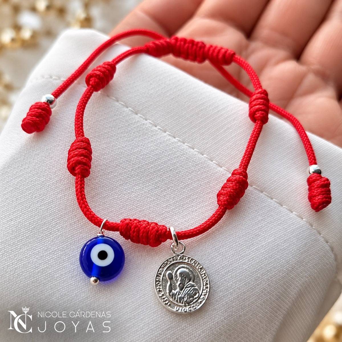 PULSERA HILO ROJO 7 NUDOS  OJO TURCO Y SAN BENITO