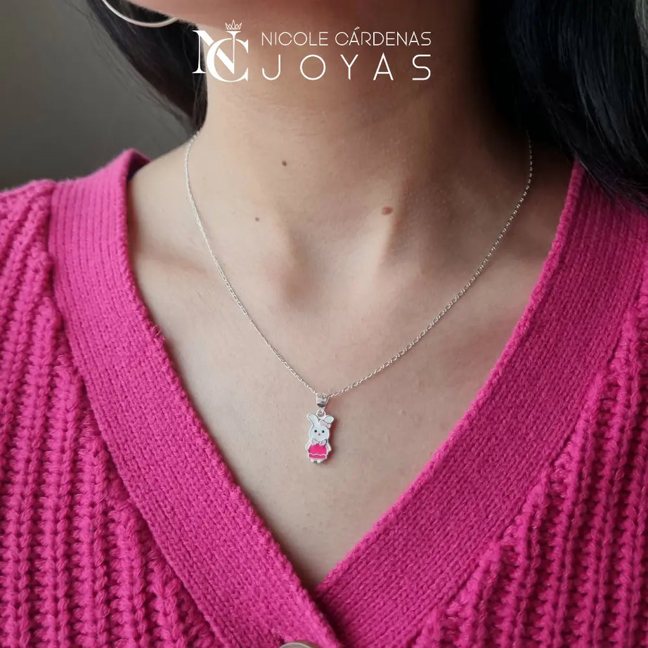 COLLAR CONEJITO ESMALTADO ROSA
