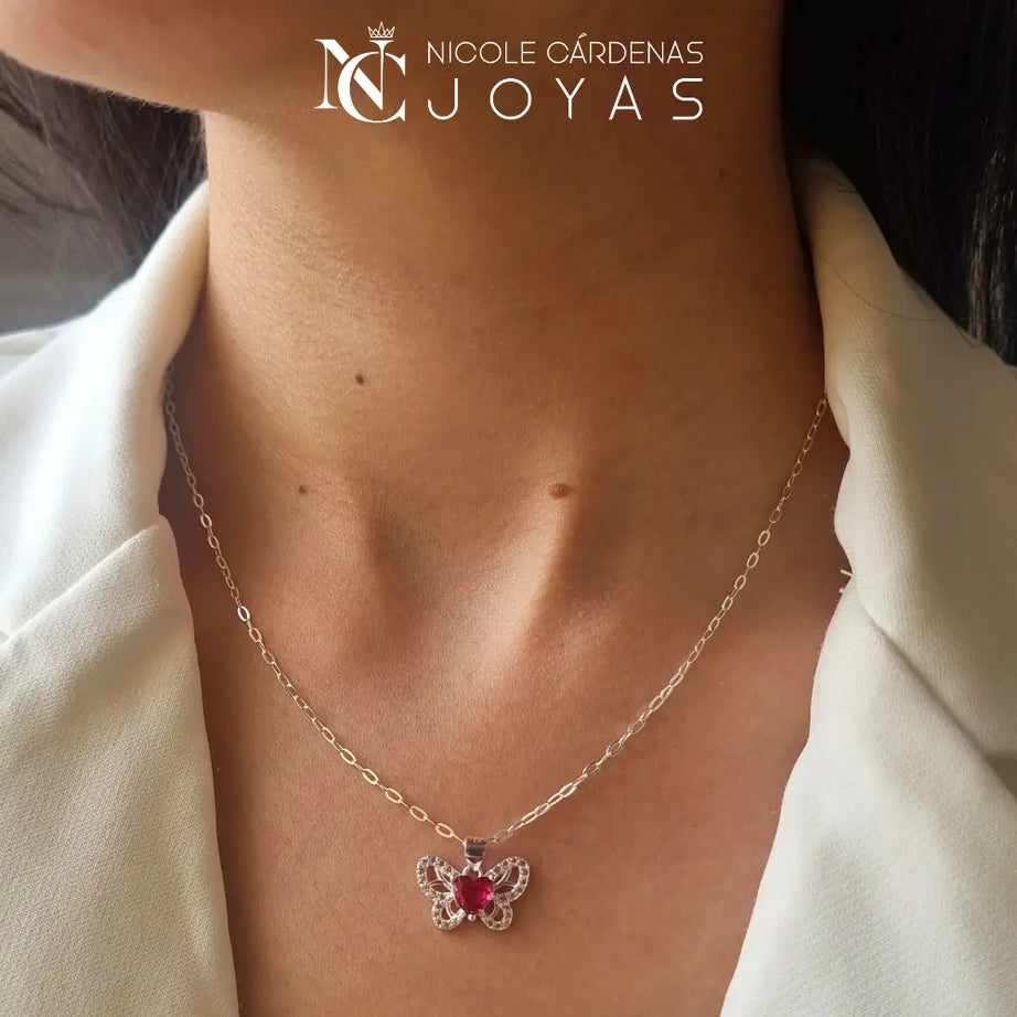 COLLAR MARIPOSA CIRCÓN CORAZÓN RUBÍ