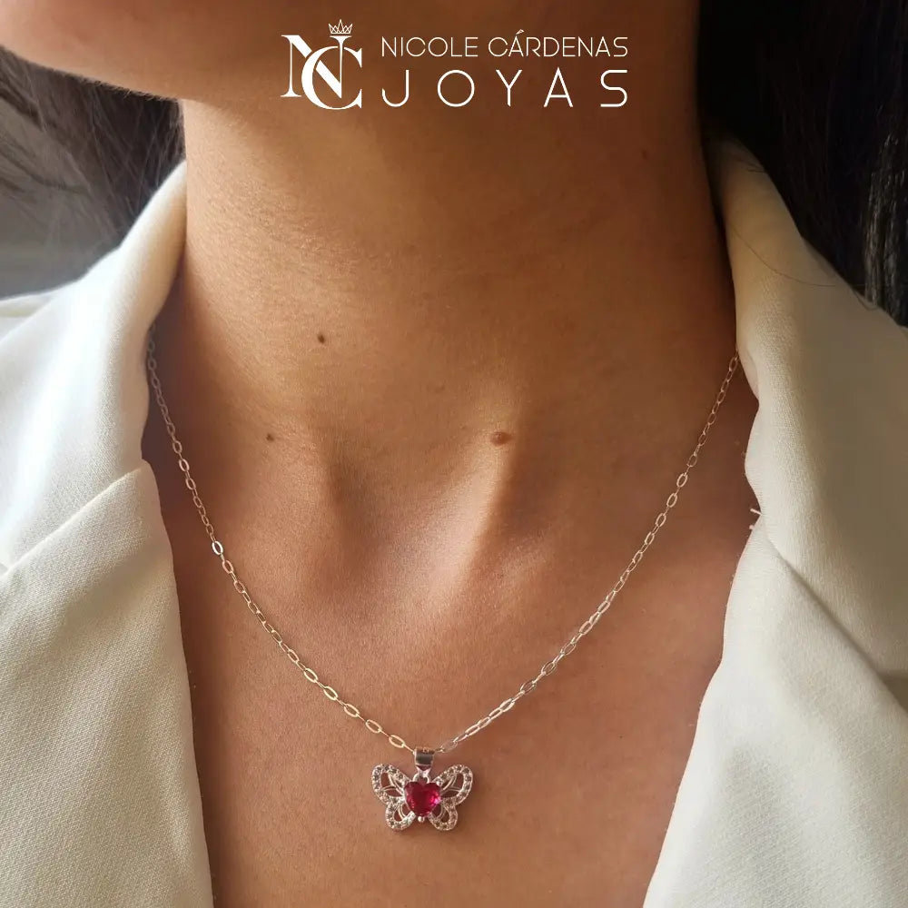 COLLAR MARIPOSA CIRCÓN CORAZÓN RUBÍ