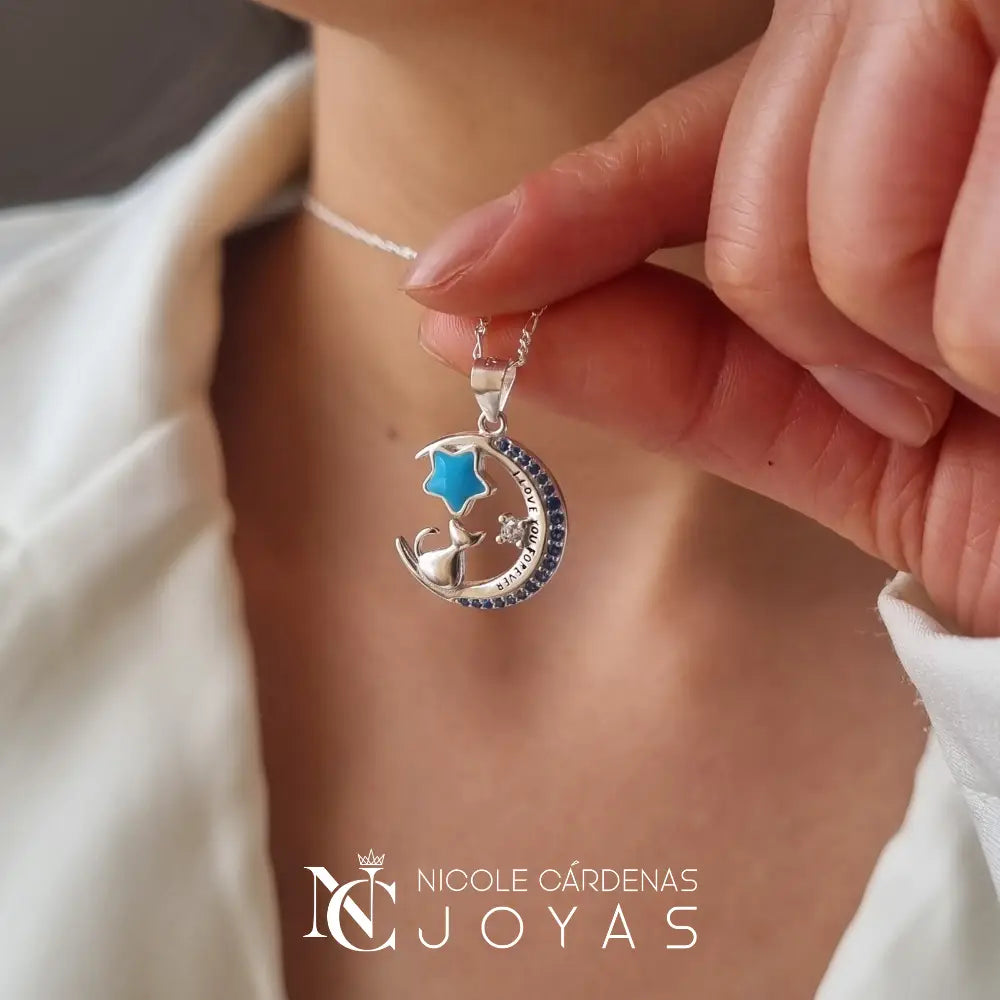COLLAR MEDIA LUNA CON GATITO Y ESTRELLA