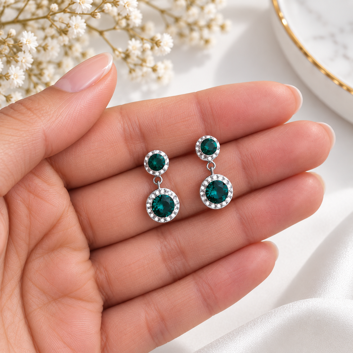 AROS CRISTAL VERDE HECHO CON SWAROVSKI STRASS