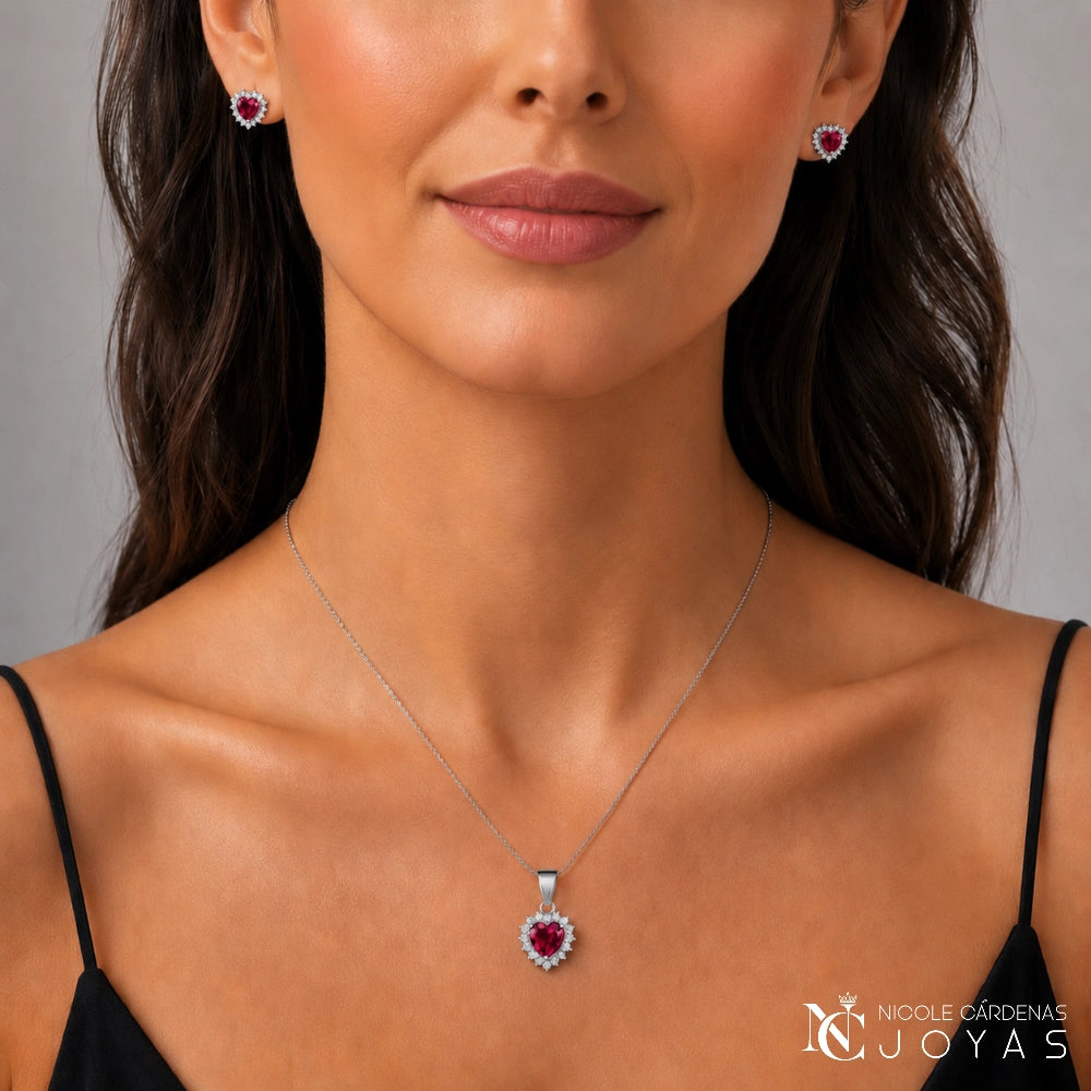 CONJUNTO CORAZÓN RUBÍ Y MICROCIRCONES