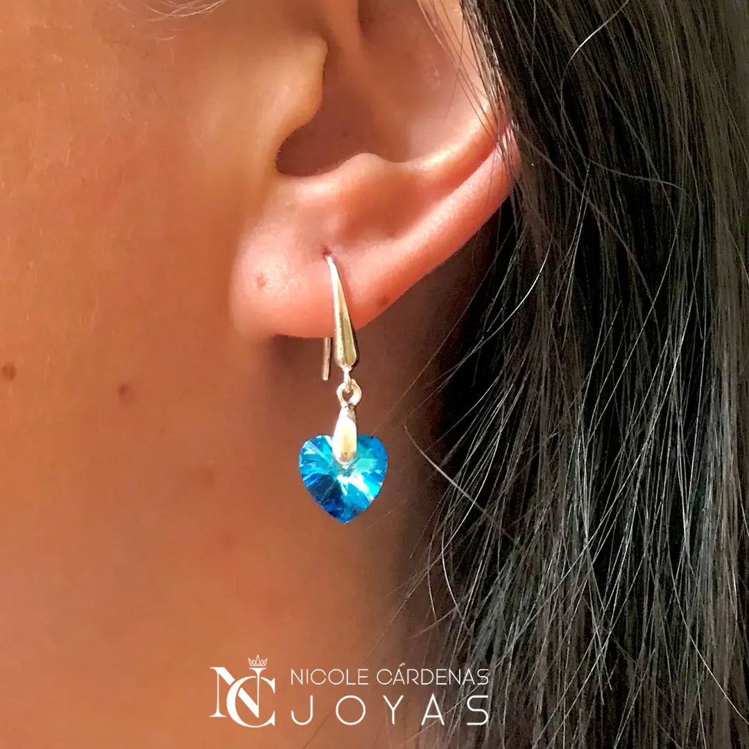 AROS CORAZÓN CRISTAL HECHO CON CRISTAL SWAROVSKI AZUL