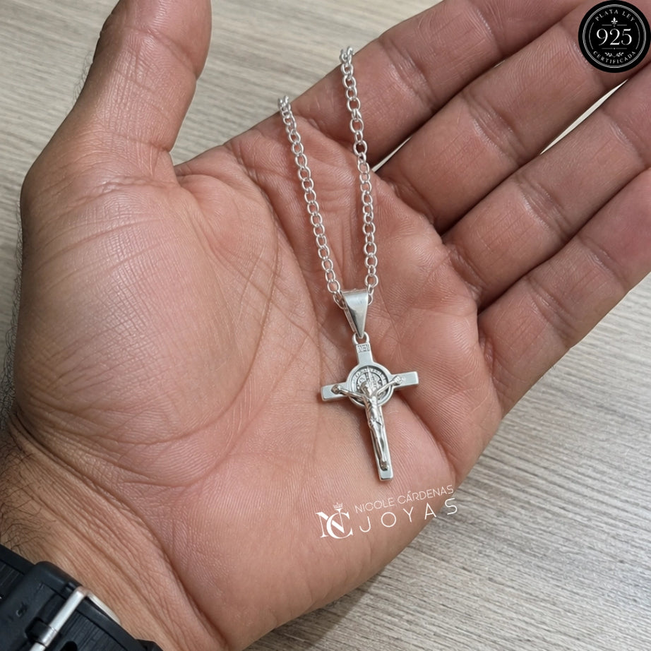 CRUCIFIJO SAN BENITO DE ABAD CON CADENA ROLO 70 CM