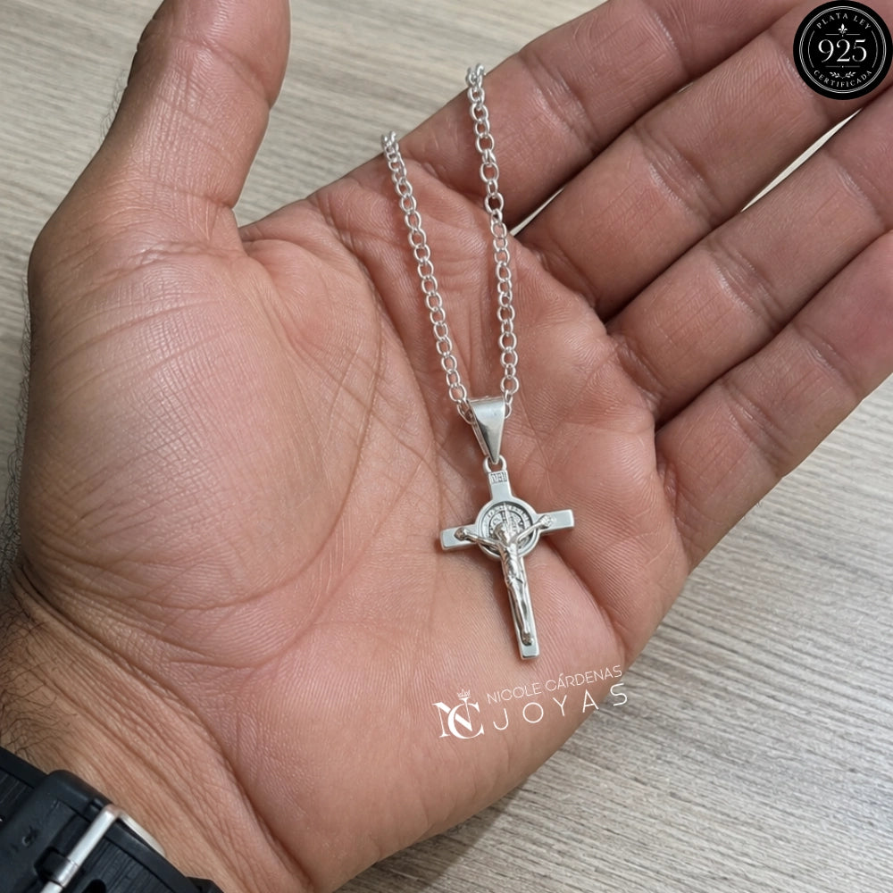 CRUCIFIJO SAN BENITO DE ABAD CON CADENA ROLO 70 CM