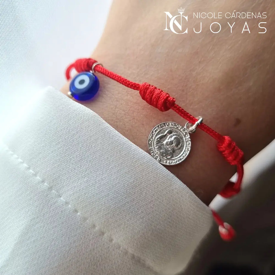 PULSERA HILO ROJO 7 NUDOS  OJO TURCO Y SAN BENITO