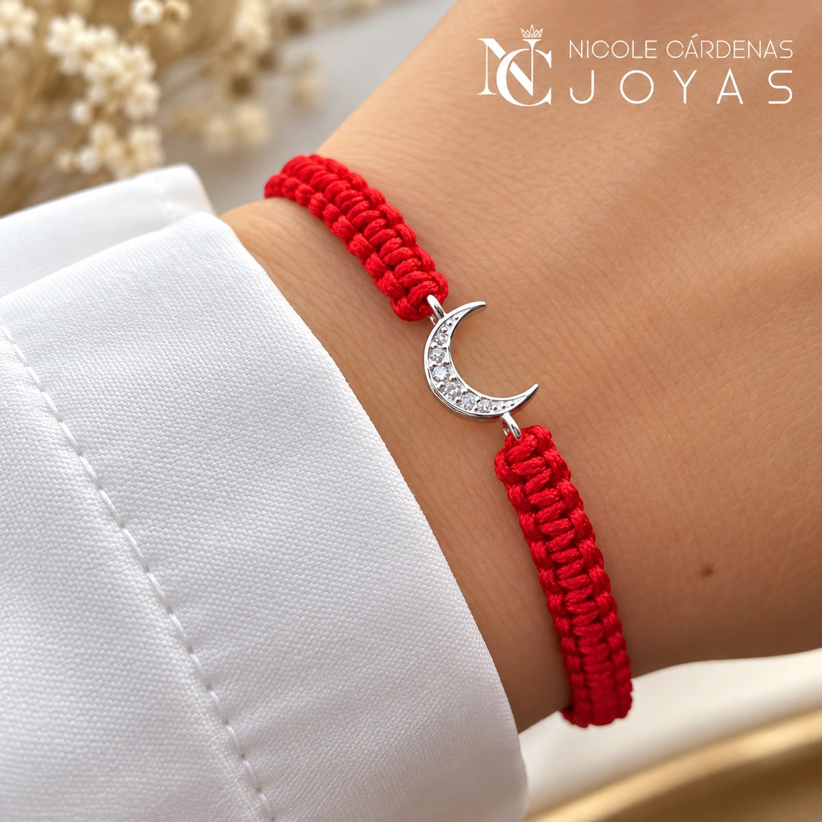 PULSERA HILO ROJO LUNA CIRCONES