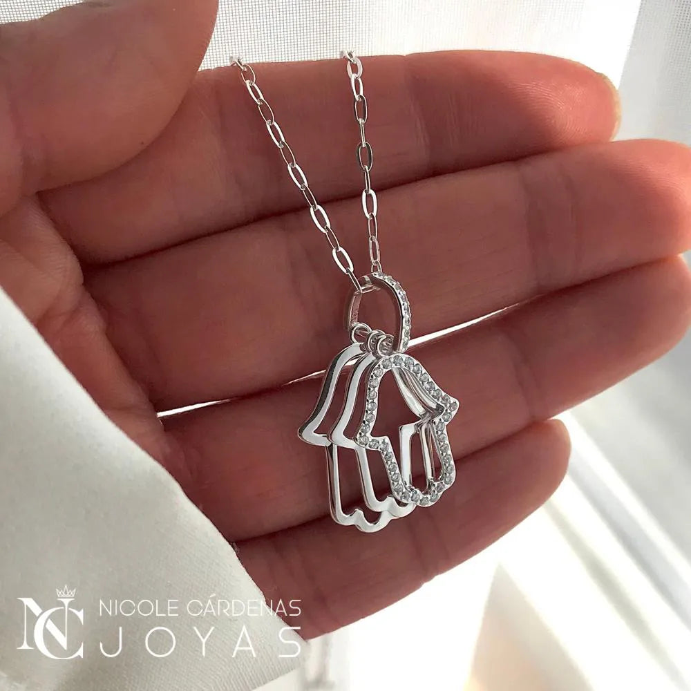 COLLAR MANO DE FÁTIMA TRIPLE CON CIRCONES