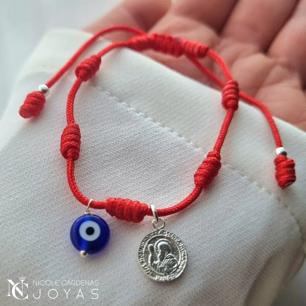PULSERA HILO ROJO 7 NUDOS  OJO TURCO Y SAN BENITO